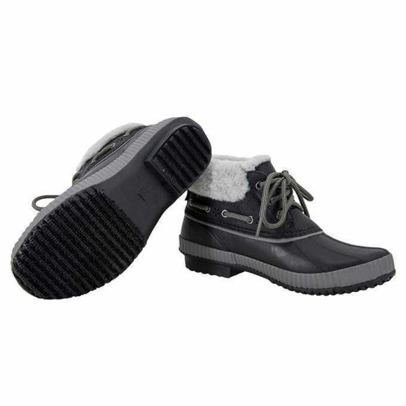 JSport Women's Mary Black Faux Fur Trim Waterproof Duck Boots - Picture 5 of 6